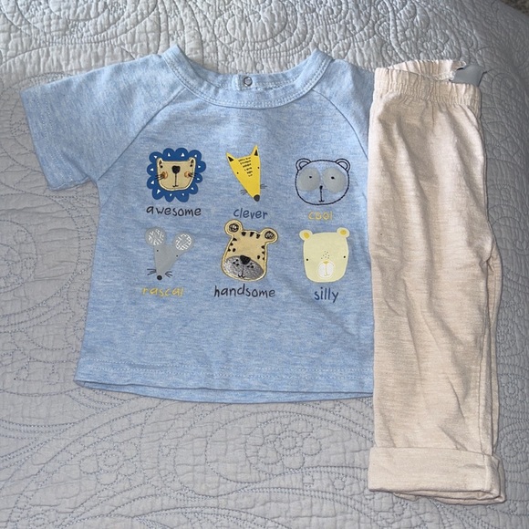 Two piece 6-9 months outfit. Pants have a cuff. Top animal print. Embroidery - Picture 4 of 6